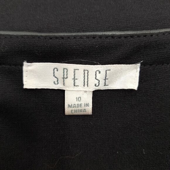 Spense Black Sleeveless Sheath Dress Faux Leather Piping & Hemline Sz 10 - Picture 6 of 11